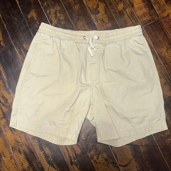 Marine Layer Saturday tan drawstring waist pull on shorts - Picture 3 of 5